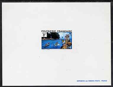French Polynesia 1974 Canoe Fishing 6f deluxe proof card in full issued colours (as SG 182), stamps on , stamps on  stamps on fishing