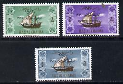 Ras Al Khaima 1965 Ships set of 3 with Olympic Games overprint unmounted mint (Mi 21-23) , stamps on , stamps on  stamps on ships  sport    olympics