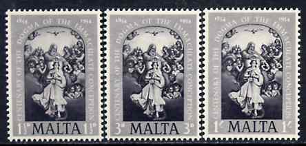 Malta 1954 the Immaculate Conception perf set of 3 in black specially produced for the Penrose book, marked on reverse 'Reproduction only, No Postal or Philatelic value' unmounted mint, stamps on , stamps on  stamps on religion