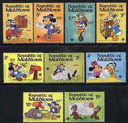 Maldive Islands 1979 Int Year of the Child (Walt Disney characters & letter writing) unmounted mint set of 9, SG 838-46*, stamps on , stamps on  stamps on children , stamps on  stamps on  iyc , stamps on  stamps on disney    cartoons    letters 