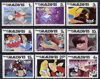 Maldive Islands 1980 Alice in Wonderland unmounted mint set of 9, SG 899-907*, stamps on disney, stamps on cartoons, stamps on fairy tales, stamps on alice