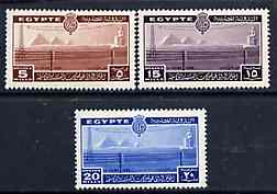 Egypt 1938 International Telecommunications Conference unmounted mint set of 3 (Pyramids, Colossus & Power Cables) SG 269-71, stamps on monuments, stamps on pyramids, stamps on energy, stamps on ancient greece, stamps on communications, stamps on egyptology