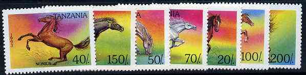 Tanzania 1993 Horses perf set of 7 unmounted mint, SG 1710-16, Mi 2086-32*, stamps on , stamps on  stamps on horses     animals