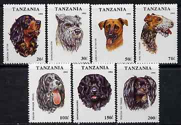 Tanzania 1993 Dogs perf set of 7 unmounted mint, SG 1681-87, Mi 1599-1605*, stamps on , stamps on  stamps on animals    dogs    setter    labrador   retriever     fox terrier    springer spaniel    newfoundland