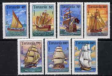 Tanzania 1994 Sailing Ships unmounted mint set of 7, SG 1791-97, Mi 1739-45*, stamps on , stamps on  stamps on ships