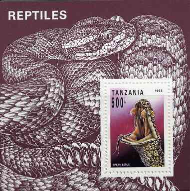 Tanzania 1993 Reptiles unmounted mint m/sheet, SG MS 1535, Mi BL 220, stamps on , stamps on  stamps on reptiles     snakes   viper, stamps on  stamps on snake, stamps on  stamps on snakes, stamps on  stamps on 