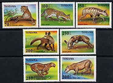 Tanzania 1995 Predators unmounted mint set of 7, Mi 2210-16*, stamps on , stamps on  stamps on animals    cats    panther    lion      leopard    hyena