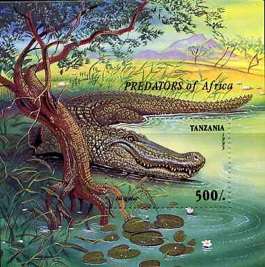 Tanzania 1995 Predators unmounted mint m/sheet, Mi BL 302, stamps on , stamps on  stamps on animals    alligator     reptile