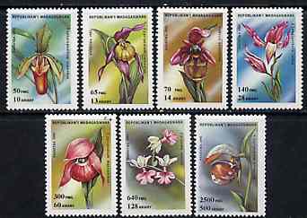 Madagascar 1993 Orchids unmounted mint set of 7, SG 1125-31, Yv 1323A-G*, stamps on , stamps on  stamps on flowers     orchids