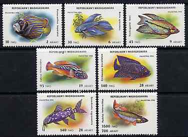 Madagascar 1994 Fishes unmounted mint set of 7, Yv 1249-55*, stamps on , stamps on  stamps on fish