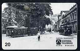 Telephone Card - Brazil 20 units phone card showing Street Scene with Trams (horiz black & white) card No 03 - 03/97, stamps on , stamps on  stamps on buses    trams