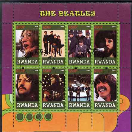 Rwanda 2009 The Beatles perf sheetlet containing 8 values cto used, stamps on personalities, stamps on beatles, stamps on pops, stamps on music, stamps on rock