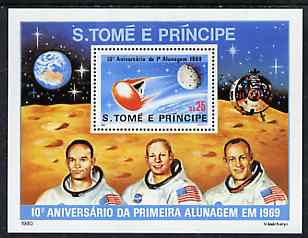 St Thomas & Prince Islands 1980 Moon Landing perf m/sheet (Mi Block 45A) unmounted mint, stamps on , stamps on  stamps on space