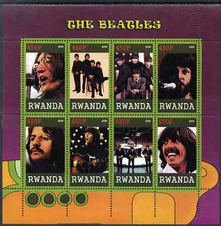 Rwanda 2009 The Beatles perf sheetlet containing 8 values unmounted mint, stamps on , stamps on  stamps on personalities, stamps on  stamps on beatles, stamps on  stamps on pops, stamps on  stamps on music, stamps on  stamps on rock