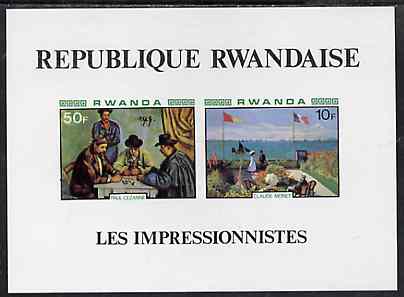 Rwanda 1980 Impressionist Paintings imperf m/sheet containing 10f (Monet) & 50f (Cezanne) unmounted mint Mi BL 92B, stamps on , stamps on  stamps on arts, stamps on tobacco, stamps on playing cards, stamps on cezanne, stamps on monet