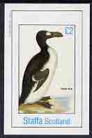 Staffa 1982 Birds #47 (Great Auk) imperf deluxe sheet (£2 value) unmounted mint, stamps on birds        auk