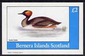 Bernera 1982 Birds #32 (Eared Grebe) imperf deluxe sheet (£2 value) unmounted mint, stamps on birds        grebe