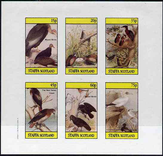 Staffa 1982 Birds #49 (Hawk, Quail & Mixed) imperf set of 6 values (15p to 75p) unmounted mint, stamps on , stamps on  stamps on birds        quail    game    hawk    birds of prey