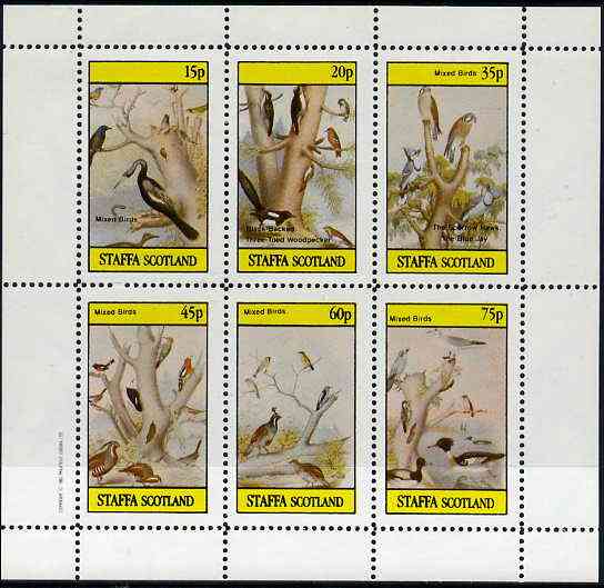 Staffa 1982 Birds #50 (Woodpeckers, Hawk, Jay, etc) perf set of 6 values (15p to 75p) unmounted mint, stamps on birds, stamps on woodpeckers, stamps on hawks, stamps on jays, stamps on birds of prey