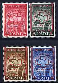 Albania 1945 Red Cross surcharged set of 4 unmounted mint, SG 425-28, Mi 375-378, stamps on , stamps on  stamps on red cross      medical