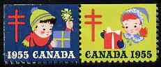 Cinderella - Canada 1955 Christmas TB Seals, fine unmounted mint se-tenant pair, stamps on cinderellas, stamps on cinderella, stamps on tb, stamps on christmas, stamps on diseases