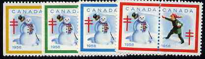 Cinderella - Canada 1958 Christmas TB Seals, fine unmounted mint set of 8 (4 se-tenant pairs), stamps on , stamps on  stamps on cinderellas, stamps on  stamps on cinderella, stamps on tb, stamps on christmas, stamps on diseases