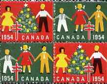 Cinderella - Canada 1954 Christmas TB Seals, fine unmounted mint se-tenant block of 4 , stamps on , stamps on  stamps on cinderellas, stamps on  stamps on cinderella, stamps on tb, stamps on christmas, stamps on diseases