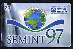 Telephone Card - Brazil 20 units phone card showing Waterfall issued for 'Semint 97', stamps on waterfalls