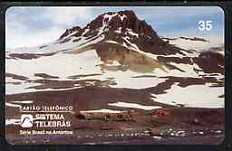 Telephone Card - Brazil 35 units phone card showing Mountain Scene (Antarctic series), stamps on mountains     polar