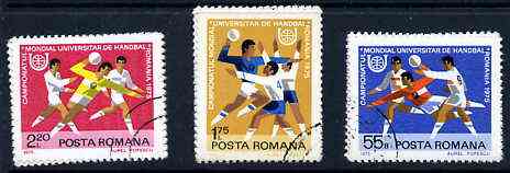 Rumania 1975 World Universities Handball Championships complete set of 3 very fine used, SG 4121-23, Mi 3244-46, stamps on sport    handball