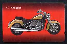 Telephone Card - Singapore $20 phone card showing Chopper Motorcycle, stamps on motorbikes