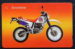 Telephone Card - Singapore $10 phone card showing Scrambler Motorcycle, stamps on , stamps on  stamps on motorbikes    sport