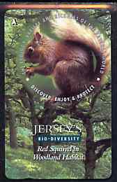 Telephone Card - Jersey 2 phone card showing Red Squirrel (Bio Diversity), stamps on animals, stamps on squirrels, stamps on rodents