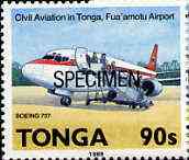 Tonga 1989 Boeing 737 90s from Aviation in Tonga set opt'd SPECIMEN, as SG 1057 unmounted mint, stamps on aviation, stamps on boeing, stamps on  737 , stamps on 