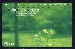 Telephone Card - Japan 105 units phone card showing Bicycle & Woodland Scene (card dated 16.7.1990) inscribed 'European Dream', stamps on , stamps on  stamps on bicycles