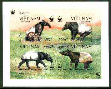 Vietnam 1995 WWF Malayan Tapir m/sheet containing set of 4, completely imperf (from limited printing), stamps on , stamps on  stamps on wwf, stamps on tapir     , stamps on  stamps on  wwf , stamps on  stamps on 