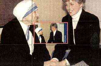 Abkhazia 1998 Mother Teresa souvenir sheet (with Princess Diana) unmounted mint, stamps on , stamps on  stamps on royalty     nobel    personalities    women    diana