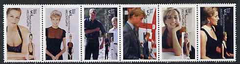 Kyrgyzstan 1998 Princess Diana 1st Death Anniversary se-tenant strip of 6 unmounted mint, stamps on , stamps on  stamps on royalty      diana    death