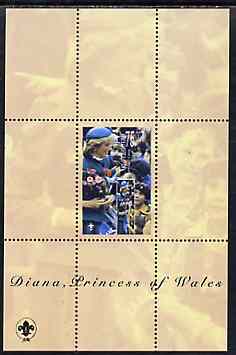 Kyrgyzstan 1998 Princess Diana 1st Death Anniversary souvenir sheet #1 (with Scout logo in corner), stamps on , stamps on  stamps on royalty      diana    scouts    death