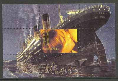 Somalia 1998 Shipwrecks (Titanic) souvenir sheet unmounted mint, stamps on , stamps on  stamps on films, stamps on cinema, stamps on entertainments, stamps on ships, stamps on titanic, stamps on disasters, stamps on shipwrecks