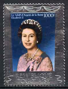 Togo 1977 Silver Jubilee 1000f perf in silver foil unmounted mint, SG 1179, Mi 1204A, stamps on royalty     silver jubilee