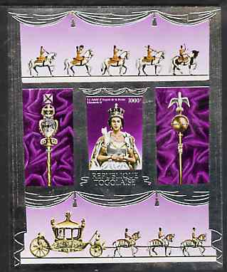 Togo 1977 Silver Jubilee 1000f imperf m/sheet in silver foil unmounted mint, as SG MS 1180, BL 110A, stamps on , stamps on  stamps on royalty     silver jubilee