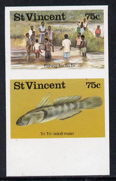 St Vincent 1986 Freshwater Fishing (Tri Tri) 75c unmounted mint imperf se-tenant pair (as SG 1045a), stamps on , stamps on  stamps on fish, stamps on fishing, stamps on marine life