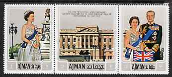 Ajman 1972 Silver Wedding se-tenant strip of 3 unmounted mint, stamps on , stamps on  stamps on royalty, stamps on silver wedding