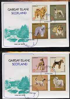 Gairsay 1984 Rotary -Dogs imperf set of 8 values on two covers with first day cancels, stamps on , stamps on  stamps on animals    dogs    rotary    chow    dane    greyhound   airedale    old-english    collie   afghan    samoyed