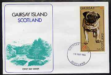 Gairsay 1984 Rotary -Dogs (Pug) imperf souvenir sheet (A31 value) on cover with first day cancel, stamps on , stamps on  stamps on animals    dogs    pug