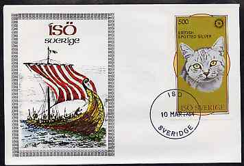Iso - Sweden 1984 Rotary (Spotted Silver Cat) imperf souvenir sheet (500 value) on cover with first day cancel, stamps on cats  rotary, stamps on  iso , stamps on 