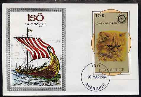 Iso - Sweden 1984 Rotary - Domestic Cats (Long Haired Red) imperf deluxe sheet (1000 value) on cover with first day cancel, stamps on , stamps on  stamps on cats  rotary, stamps on  stamps on  iso , stamps on  stamps on 