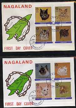 Nagaland 1984 Rotary - Domestic Cats perf set of 8 values on two covers with first day cancels, stamps on , stamps on  stamps on animals  cats  rotary