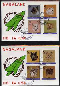 Nagaland 1984 Rotary - Domestic Cats imperf set of 8 values on two covers with first day cancels, stamps on animals  cats  rotary